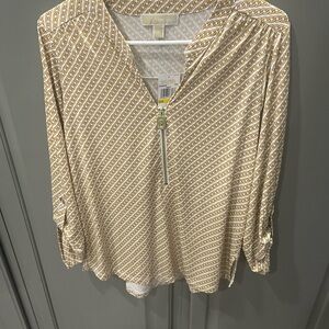 MICHAEL Michael Kors Gold and Cream Chain Pattern Blouse